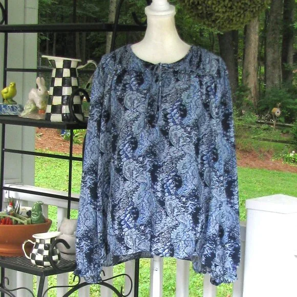 JOIE long sleeve tassel peasant top shirt blouse polyester soft luxury style - Picture 4 of 9